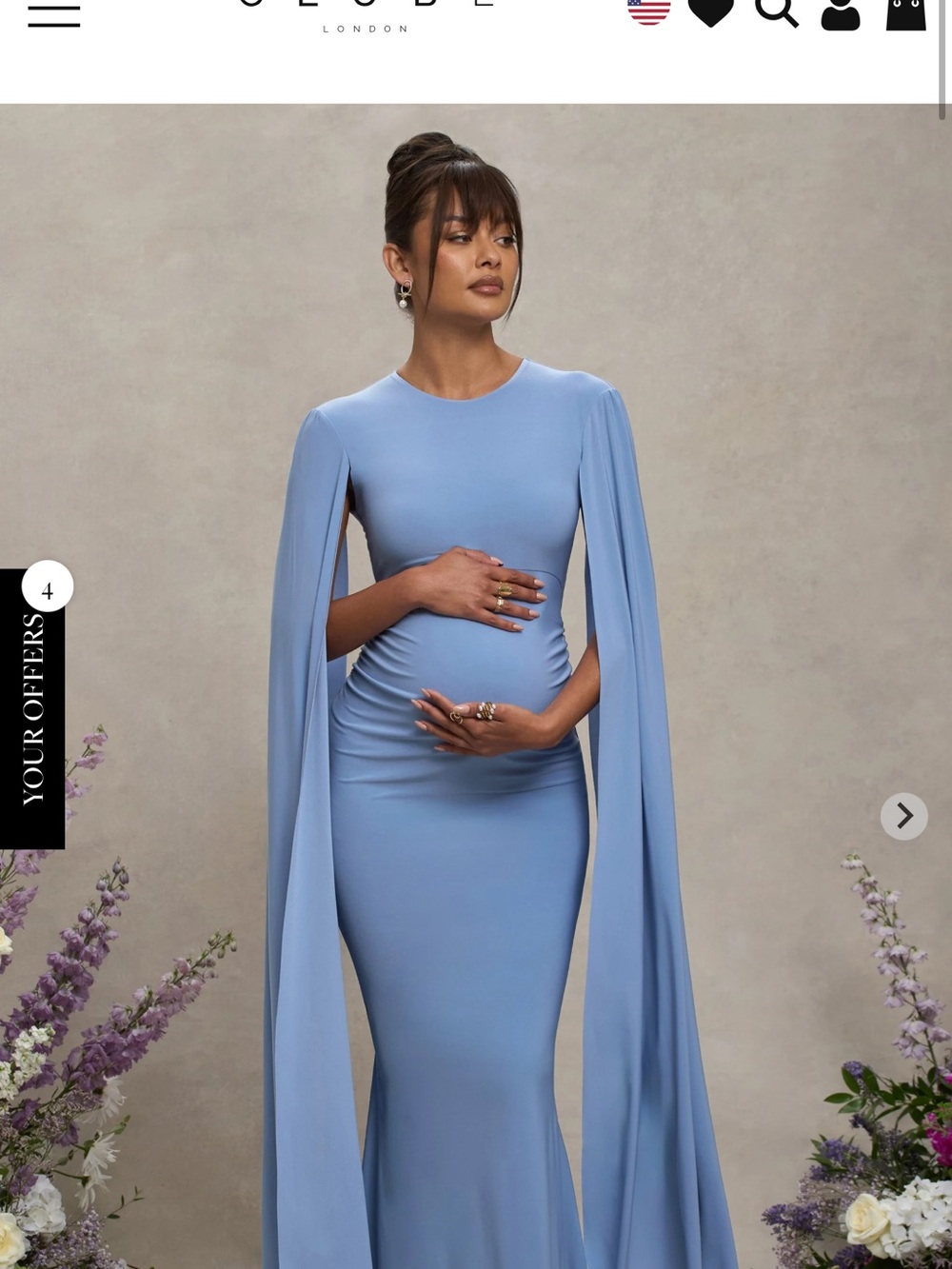 Elegant Light Blue Maternity Gown with Draped Cape Sleeves